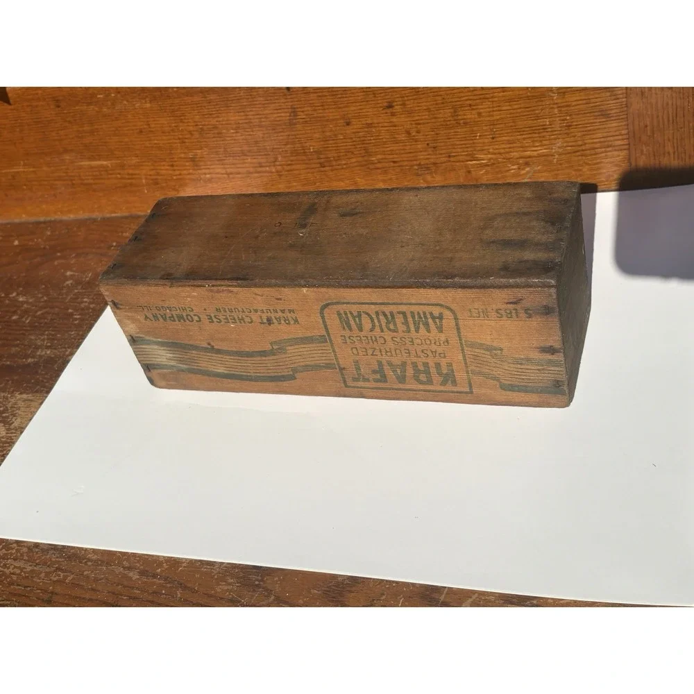 Vintage Kraft American Wood Box Process Cheese 5 LBS  Farmhouse Decor Cottage